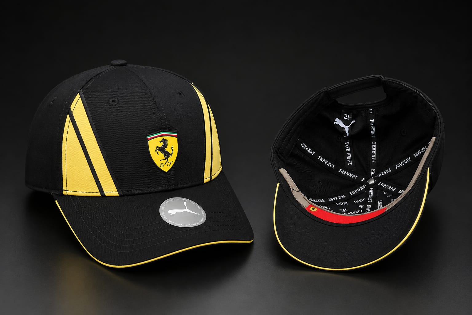 Ferrari Yellow Stripe Cap — Black