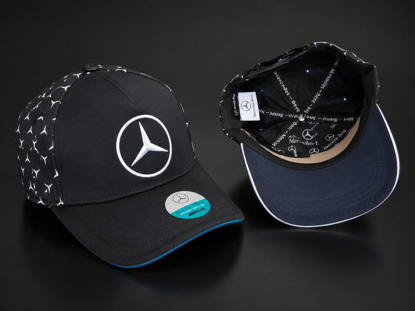 Mercedes Star Print Cap — Black